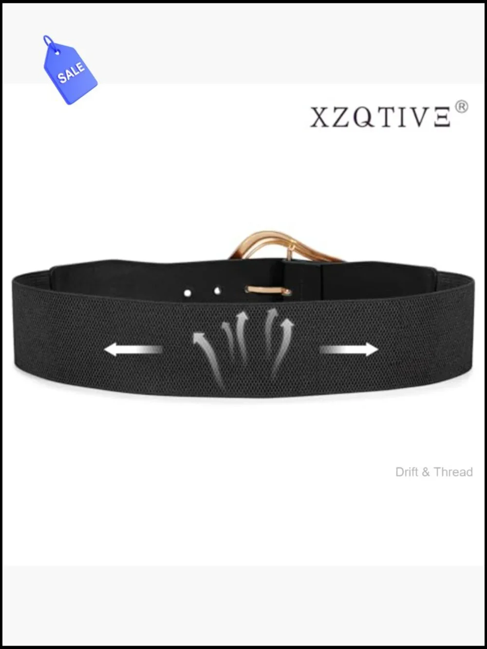 Wide Elastic Waist Belt with Large Gold Buckle Stretchy Leather Waistband